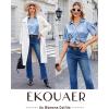 Ekouaer Silk Pajamas for Womens Set 2 Piece Satin Pjs Soft Button Down Sleepwear Wide Leg Long Pants with Pockets(Light Blue)