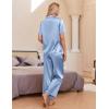 Ekouaer Silk Pajamas for Womens Set 2 Piece Satin Pjs Soft Button Down Sleepwear Wide Leg Long Pants with Pockets(Light Blue)