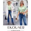 Ekouaer Silk Pajamas for Womens Set 2 Piece Satin Pjs Soft Button Down Sleepwear Wide Leg Long Pants with Pockets(Light Green)