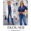 Ekouaer Silk Pajamas for Womens Set 2 Piece Satin Pjs Soft Button Down Sleepwear Wide Leg Long Pants with Pockets(Navy Blue)