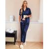 Ekouaer Silk Pajamas for Womens Set 2 Piece Satin Pjs Soft Button Down Sleepwear Wide Leg Long Pants with Pockets(Navy Blue)
