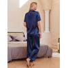 Ekouaer Silk Pajamas for Womens Set 2 Piece Satin Pjs Soft Button Down Sleepwear Wide Leg Long Pants with Pockets(Navy Blue)