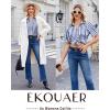 Ekouaer Silk Pajamas for Womens Set 2 Piece Satin Pjs Soft Button Down Sleepwear Wide Leg Long Pants with Pockets(Navy White Stripe)