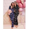 Ekouaer Silk Pajamas for Womens Set 2 Piece Satin Pjs Soft Button Down Sleepwear Wide Leg Long Pants with Pockets(Navy-pink Wine Glass)