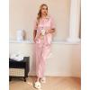 Ekouaer Silk Pajamas for Womens Set 2 Piece Satin Pjs Soft Button Down Sleepwear Wide Leg Long Pants with Pockets(Pink)