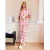 Ekouaer Silk Pajamas for Womens Set 2 Piece Satin Pjs Soft Button Down Sleepwear Wide Leg Long Pants with Pockets(Pink Striped Teddy)
