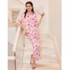 Ekouaer Silk Pajamas for Womens Set 2 Piece Satin Pjs Soft Button Down Sleepwear Wide Leg Long Pants with Pockets(Pink Striped Teddy)