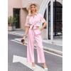Ekouaer Silk Pajamas for Womens Set 2 Piece Satin Pjs Soft Button Down Sleepwear Wide Leg Long Pants with Pockets(Pink White Stripe)