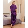 Ekouaer Silk Pajamas for Womens Set 2 Piece Satin Pjs Soft Button Down Sleepwear Wide Leg Long Pants with Pockets(Purple)