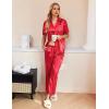 Ekouaer Silk Pajamas for Womens Set 2 Piece Satin Pjs Soft Button Down Sleepwear Wide Leg Long Pants with Pockets(Red)
