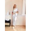Ekouaer Silk Pajamas for Womens Set 2 Piece Satin Pjs Soft Button Down Sleepwear Wide Leg Long Pants with Pockets(White)