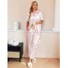 Ekouaer Silk Pajamas for Womens Set 2 Piece Satin Pjs Soft Button Down Sleepwear Wide Leg Long Pants with Pockets(White Famingo)