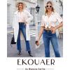 Ekouaer Silk Pajamas for Womens Set 2 Piece Satin Pjs Soft Button Down Sleepwear Wide Leg Long Pants with Pockets(White Famingo)