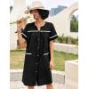 Ekouaer Sleepwear Womens Snap Front Nightgown Housecoat Cotton Duster Short Sleeve House Dress(Black)