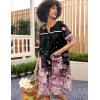 Ekouaer Sleepwear Womens Snap Front Nightgown Housecoat Cotton Duster Short Sleeve House Dress(Black Pink Sakura)
