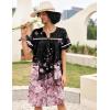 Ekouaer Sleepwear Womens Snap Front Nightgown Housecoat Cotton Duster Short Sleeve House Dress(Black Pink Sakura)