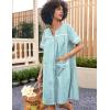 Ekouaer Sleepwear Womens Snap Front Nightgown Housecoat Cotton Duster Short Sleeve House Dress(Green Floral)