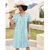 Ekouaer Sleepwear Womens Snap Front Nightgown Housecoat Cotton Duster Short Sleeve House Dress(Green Floral)