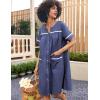 Ekouaer Sleepwear Womens Snap Front Nightgown Housecoat Cotton Duster Short Sleeve House Dress(Navy)