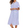 Ekouaer Women’s Button Housecoats Embroidered Stripe Duster Robe, Blue,XL