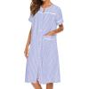 Ekouaer Women’s Button Housecoats Embroidered Stripe Duster Robe, Blue,XL
