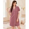 Ekouaer Womens Cotton Nightgowns Button Down Sleep Shirts Soft Night Shirts Night Dress(Dark Pink)