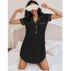 Ekouaer Women’s Nightgown Button Down Nightshirt V Neck Sleepshirt Short Sleeve Sleepwear Soft Pajama Dress(Black)