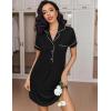 Ekouaer Women’s Nightgown Button Down Nightshirt V Neck Sleepshirt Short Sleeve Sleepwear Soft Pajama Dress(Black)