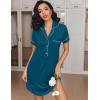 Ekouaer Women’s Nightgown Button Down Nightshirt V Neck Sleepshirt Short Sleeve Sleepwear Soft Pajama Dress(Blue Green)