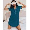 Ekouaer Women’s Nightgown Button Down Nightshirt V Neck Sleepshirt Short Sleeve Sleepwear Soft Pajama Dress(Blue Green)