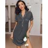 Ekouaer Women’s Nightgown Button Down Nightshirt V Neck Sleepshirt Short Sleeve Sleepwear Soft Pajama Dress(Dark Grey)