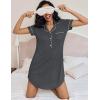 Ekouaer Women’s Nightgown Button Down Nightshirt V Neck Sleepshirt Short Sleeve Sleepwear Soft Pajama Dress(Dark Grey)