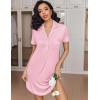 Ekouaer Women’s Nightgown Button Down Nightshirt V Neck Sleepshirt Short Sleeve Sleepwear Soft Pajama Dress(Deep Pink)