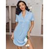 Ekouaer Women’s Nightgown Button Down Nightshirt V Neck Sleepshirt Short Sleeve Sleepwear Soft Pajama Dress(Light Blue)