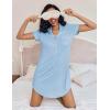 Ekouaer Women’s Nightgown Button Down Nightshirt V Neck Sleepshirt Short Sleeve Sleepwear Soft Pajama Dress(Light Blue)