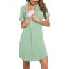 Ekouaer Women’s Nightgown Button Down Nightshirt V Neck Sleepshirt Short Sleeve Sleepwear Soft Pajama Dress(Light Green)