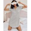 Ekouaer Women’s Nightgown Button Down Nightshirt V Neck Sleepshirt Short Sleeve Sleepwear Soft Pajama Dress(Light Grey)