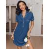 Ekouaer Women’s Nightgown Button Down Nightshirt V Neck Sleepshirt Short Sleeve Sleepwear Soft Pajama Dress(Navy)