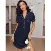 Ekouaer Women’s Nightgown Button Down Nightshirt V Neck Sleepshirt Short Sleeve Sleepwear Soft Pajama Dress(Navy Blue)