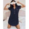 Ekouaer Women’s Nightgown Button Down Nightshirt V Neck Sleepshirt Short Sleeve Sleepwear Soft Pajama Dress(Navy Blue)