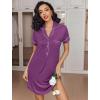 Ekouaer Women’s Nightgown Button Down Nightshirt V Neck Sleepshirt Short Sleeve Sleepwear Soft Pajama Dress(Purple)