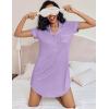 Ekouaer Women’s Nightgown Button Down Nightshirt V Neck Sleepshirt Short Sleeve Sleepwear Soft Pajama Dress(Violet)
