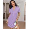Ekouaer Women’s Nightgown Button Down Nightshirt V Neck Sleepshirt Short Sleeve Sleepwear Soft Pajama Dress(Violet)