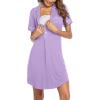 Ekouaer Women’s Nightgown Button Down Nightshirt V Neck Sleepshirt Short Sleeve Sleepwear Soft Pajama Dress(Violet)