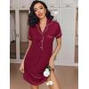 Ekouaer Women’s Nightgown Button Down Nightshirt V Neck Sleepshirt Short Sleeve Sleepwear Soft Pajama Dress(Wine Red)