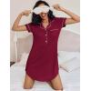 Ekouaer Women’s Nightgown Button Down Nightshirt V Neck Sleepshirt Short Sleeve Sleepwear Soft Pajama Dress(Wine Red)