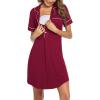 Ekouaer Women’s Nightgown Button Down Nightshirt V Neck Sleepshirt Short Sleeve Sleepwear Soft Pajama Dress(Wine Red)