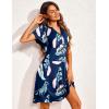 Ekouaer Women’s Nightgown Short Flare Sleeve Sleepshirt V-Neck Sleepwear Soft Nightshirt Pajama Dress S-XXL(Leaf Print)