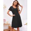 Ekouaer Women’s Nightshirt Short Sleeve Button Down Nightgown V-Neck Sleepwear Pajama Dress(Black)