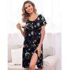 Ekouaer Women’s Nightshirt Short Sleeve Button Down Nightgown V-Neck Sleepwear Pajama Dress(Black Moon Print)